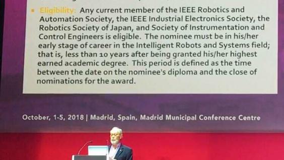 Prof. Ming LIU Receives the IROS Toshio Fukuda Young Professional Award