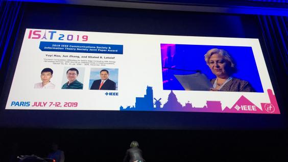 Prof. Khaled BEN LETAIEF, Prof. Jun ZHANG and our alumnus Yuyi MAO Wins The 2019 IEEE Communications Society & Information Theory Society Joint Paper Award